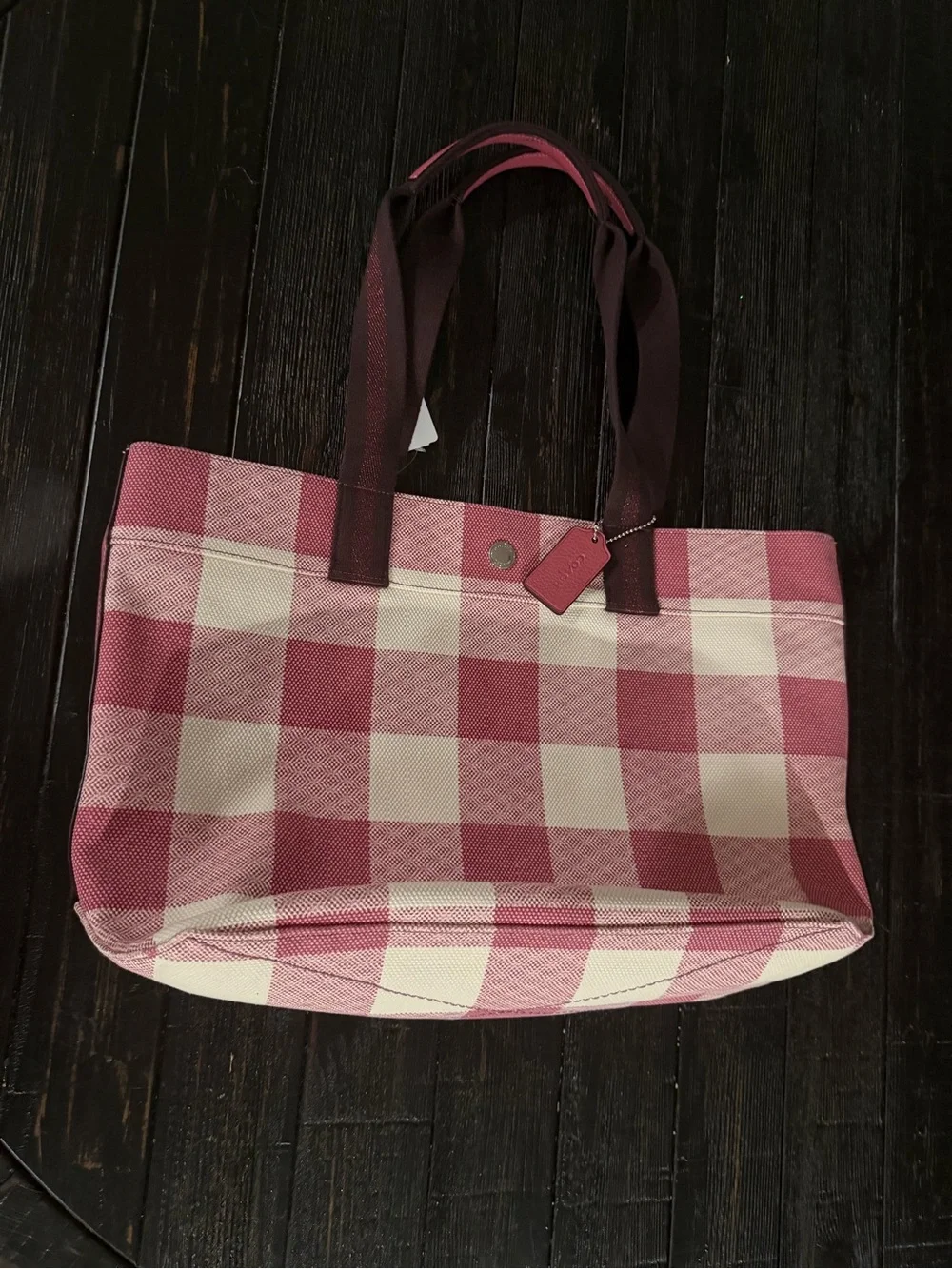 Coach Pink and Cream Gingham Canvas Tote